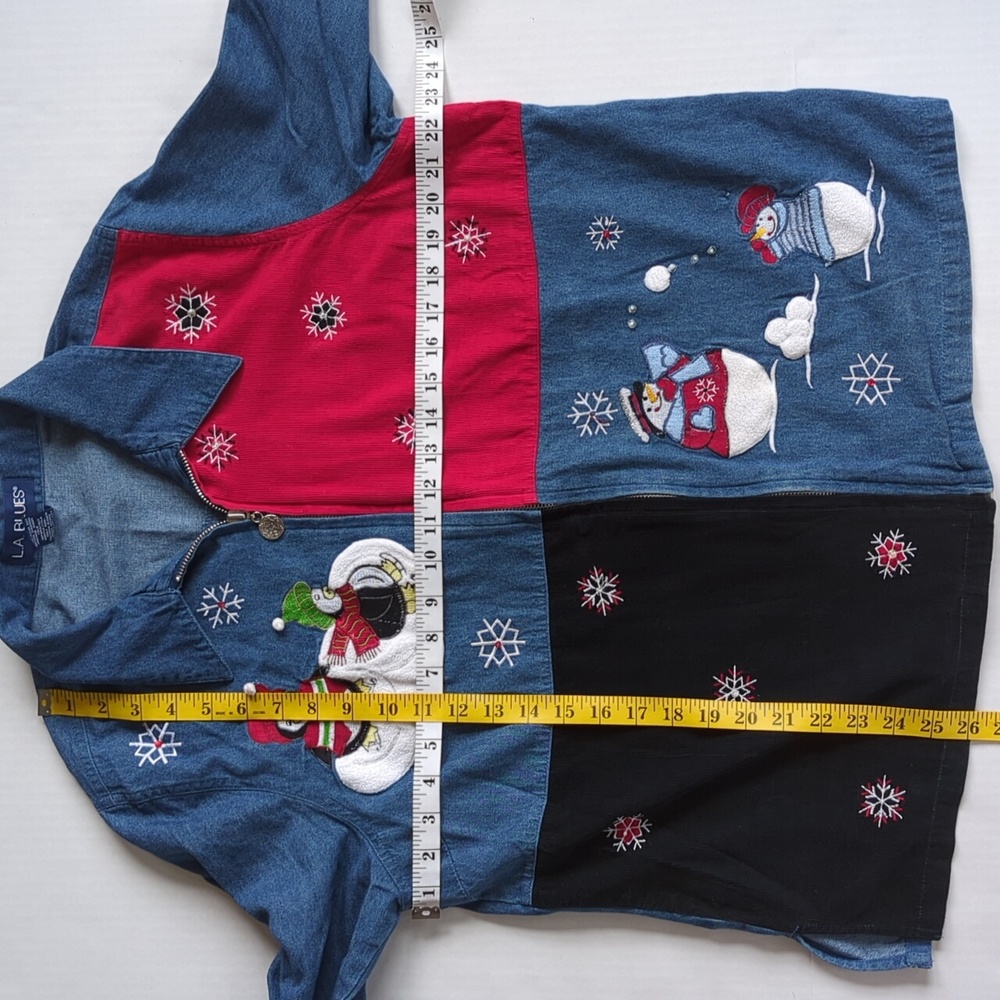 L.A. Blues Embroidered Patchwork Lightweight Christmas Jacket XL Blue Red Black - Picture 14 of 16